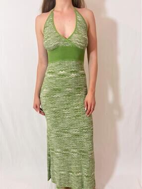 Groovy Green Retro Summer Halter Dress BCBG Maxazria
